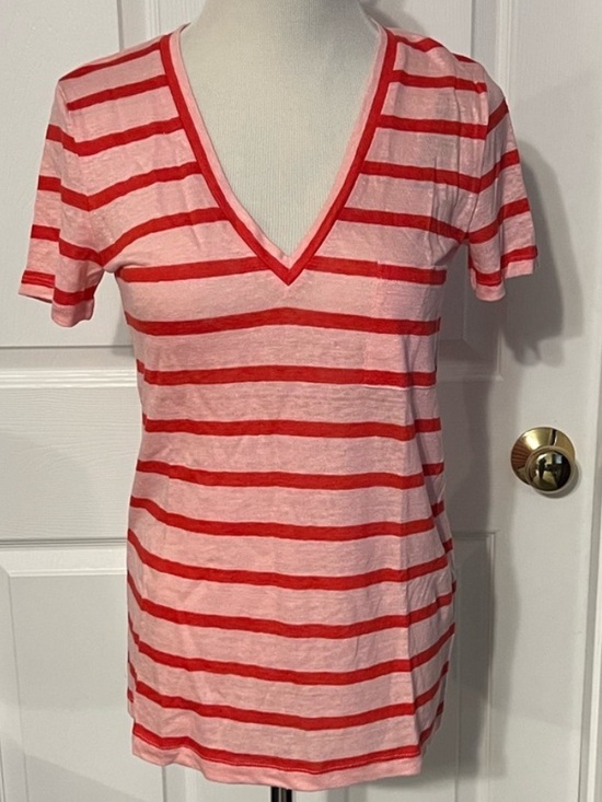 J. Crew Tops - NWT J.Crew Red and White Striped V-Neck Tee